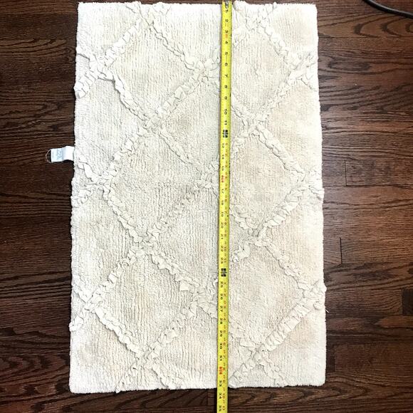 Simply Shabby Chic Antique White 100% Cotton Bath Mat Rug With Lattice Pattern - Picture 7 of 8